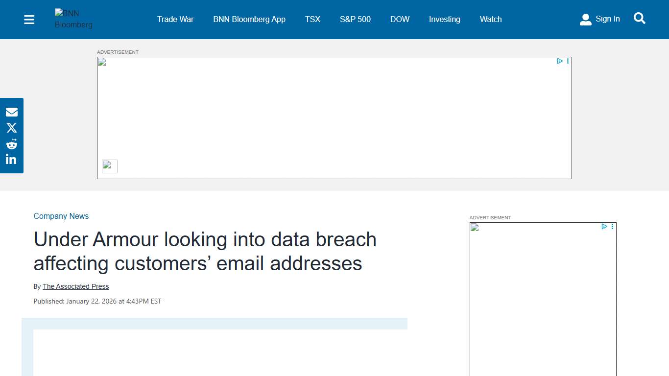 Under Armour data breach: Email addresses breached: company