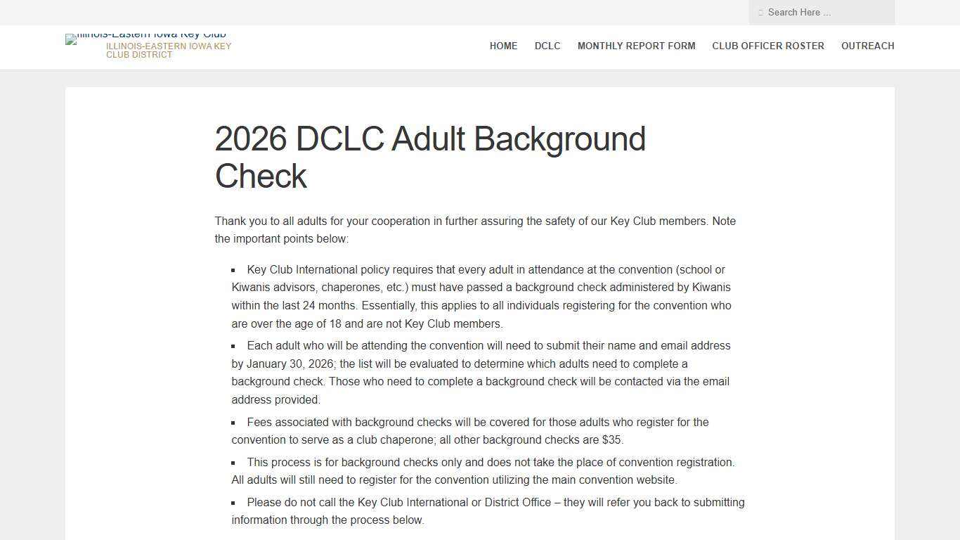 2026 DCLC Adult Background Check – Illinois-Eastern Iowa Key Club